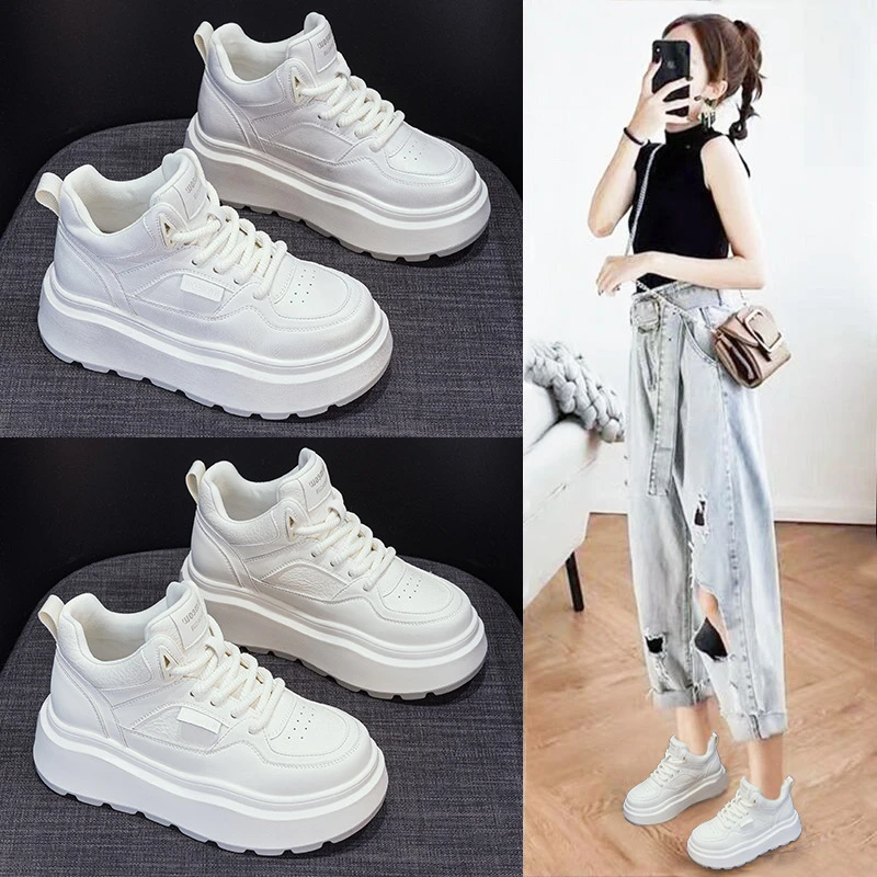 Damen Trendige Plateau-Sneaker mit Hoher Sohle in Weiß, Herbst-Winter 2026 Neuheit, Vielseitige Modische Freizeitschuhe für Tägliches Gehen
