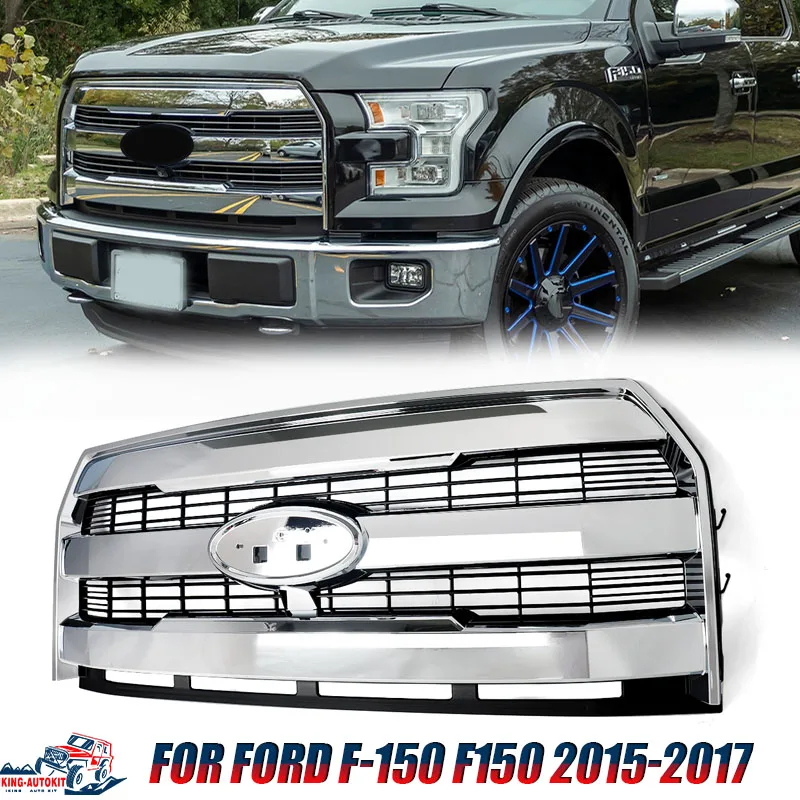 

Magickit Front Bumper Upper Racing Grille Modified For 2015 2016 2017 Ford F150 F-150 Front Hood Grilles with Camera Hole Chrome