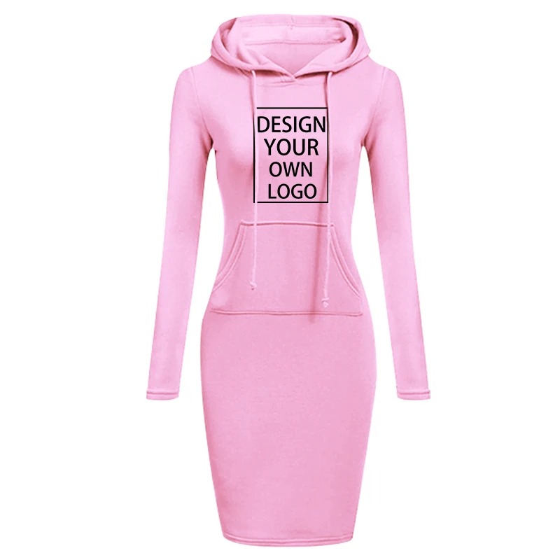 Personalizado moda feminina com capuz vestido de camisola outono e inverno manga comprida hoodie vestido fino ajuste pullovers camisola vestido