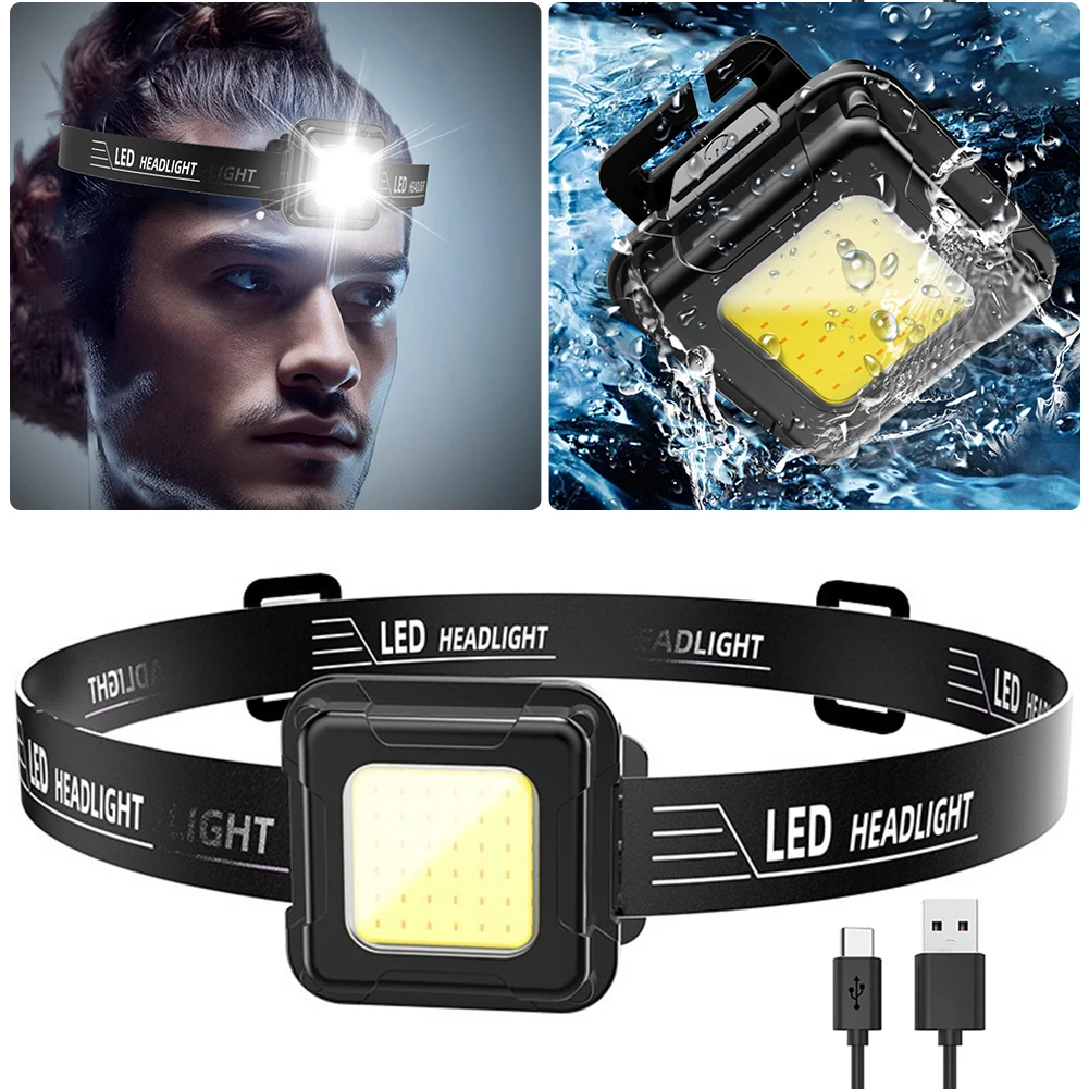 Portable Head Lamp Type C USB Charging Multifunctional Head Torch Adjustable Angle Mini COB LED Headlight for Climbing Emergency