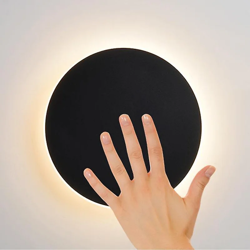 Creative Simple LED Circular Wall Lamp 13/20/30CM Solar Eclipse Bedroom Night Lamp Living Room Corridor Garden Light Sconce