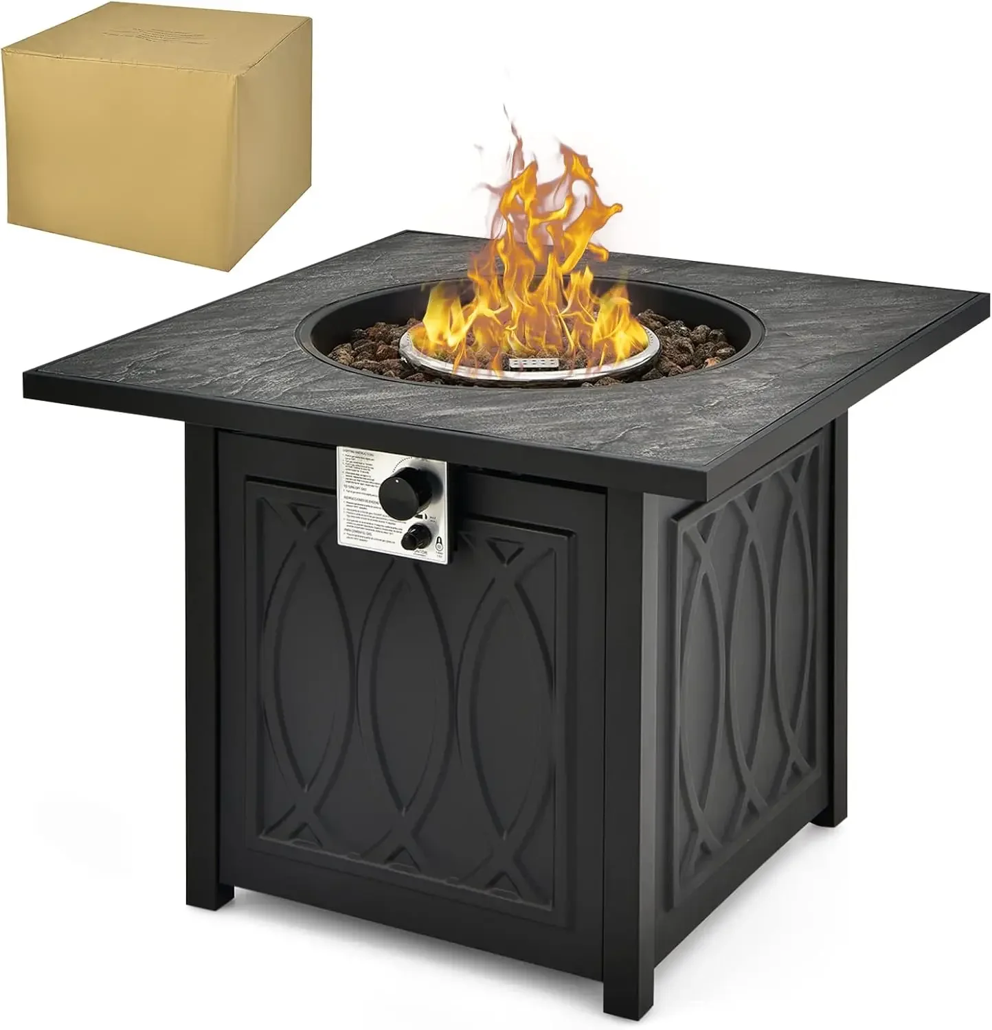 Tangkula 32 Inches Gas Fire Pit Table, 50,000 BTU Square Propane Firepit with High-Temp Resistant Tabletop, Adjustable Flame Lav