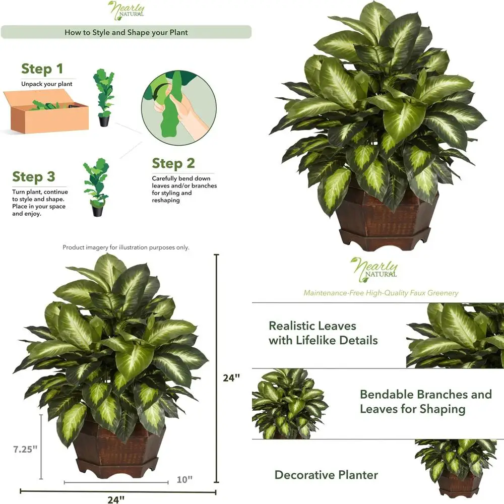 

6639 24in. Golden Dieffenbachia Silk Plant, Green