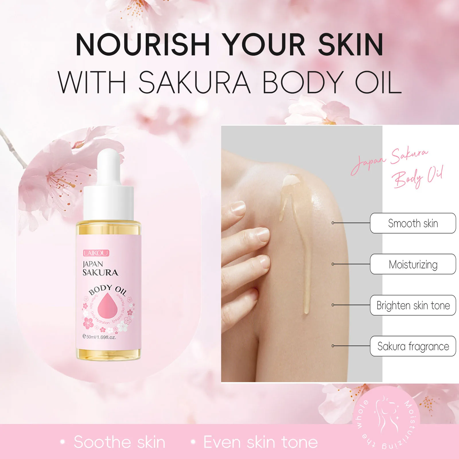 

LAIKOU 50g Sakura Body Oil Bath Fragrance Skin Care Serum Moisturizing Essence Natural Plant Body Hydration Lotion Smooth Body