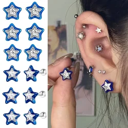 Blue Crystal Star Stud Earrings for Women Girl 2PCS Cool Sweet Aesthetic Pentagram Mini Earrings Fashion Y2k Trendy Jewelry Gift