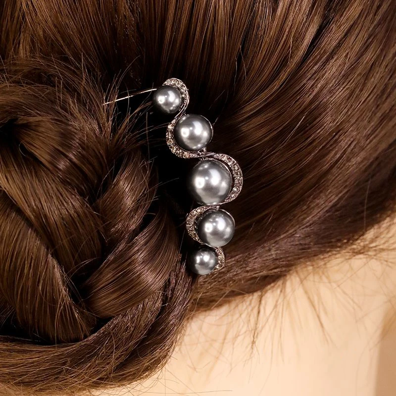 New Metal Vintage Hairpin Black Pearls Hair Sticks Long Hair Bun Fixed Hair Accessories