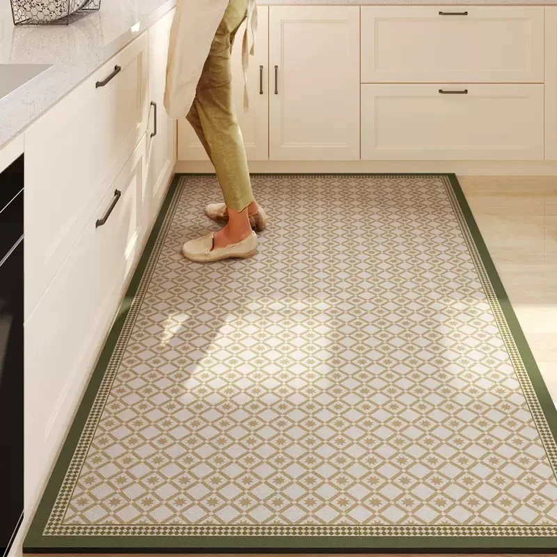 Kitchen Carpet Non-slip Large Pvc Waterproof Floor Mat Leather Oil-proof Foot Mats Black White Chessboard Home Decoration Rug