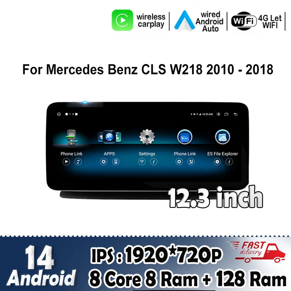 

1920*720P для Mercedes Benz CLS W218 2010-2017 2018 Android 14 SWC 12,3 "Wi-Fi Автомобильный GPS-навигатор Автомобильный мультимедийный видеоплеер