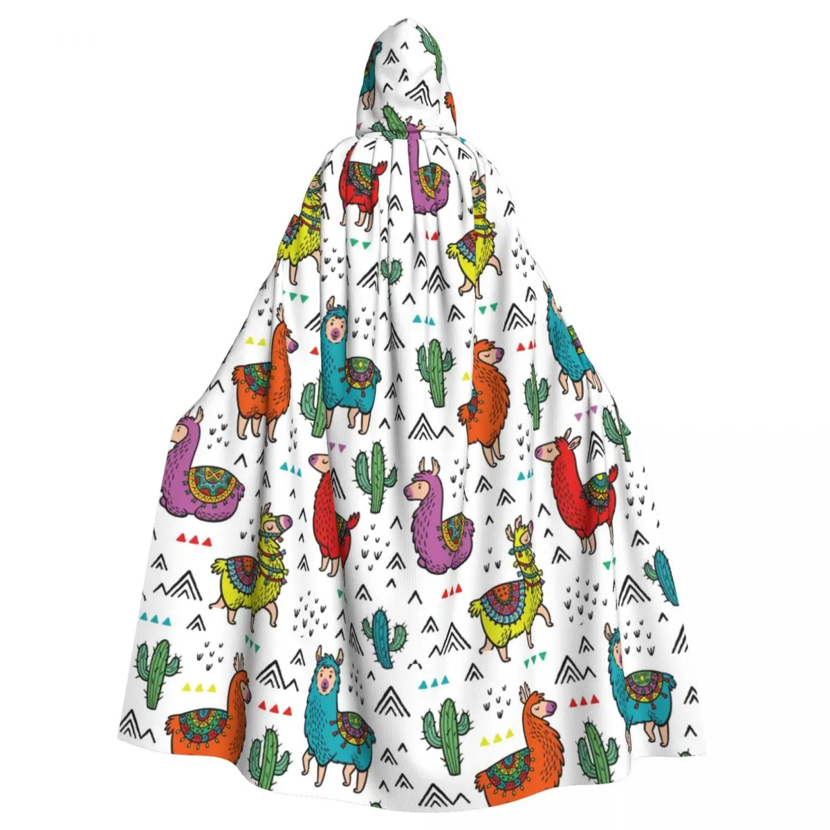 Llamas Cactuses Triangles Adult Cloak Cape Hooded Medieval Costume Vampire Elf Purim Carnival Party