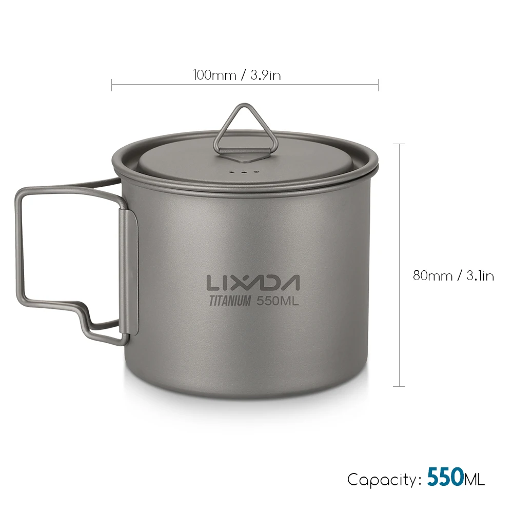 300 ml/350 ml/450 ml/550 ml/650 ml/750 ml Ultralight Titanium Cup Outdoor Draagbare Camping Picknick Water Cup Mok met Opvouwbaar Handvat