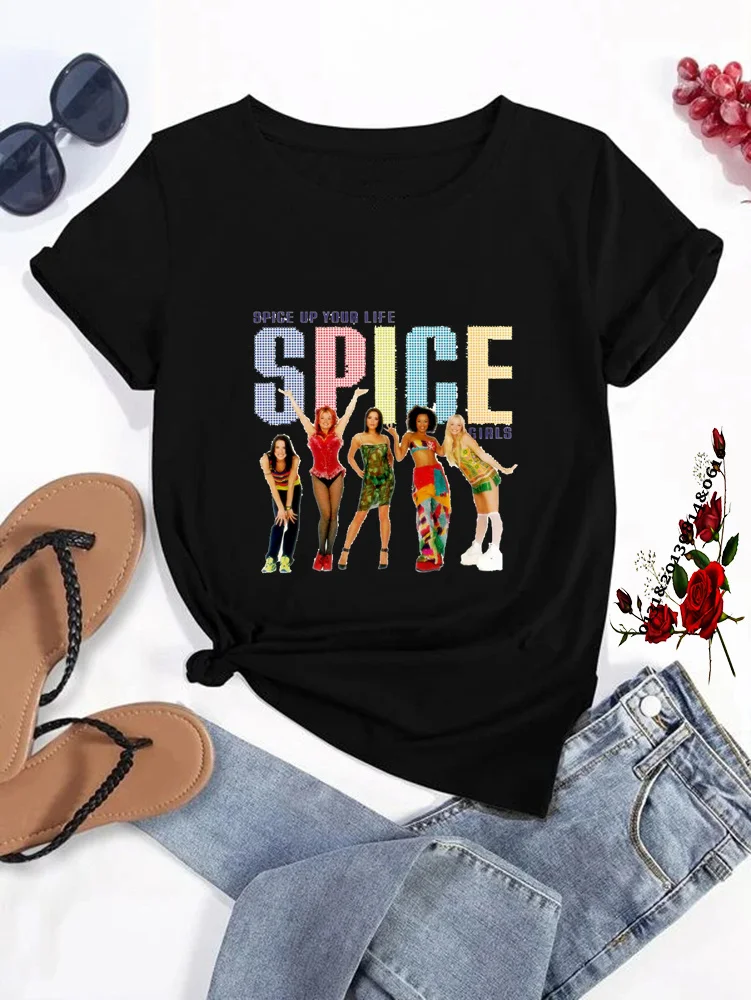 Spice Girls Print Women T Shirts Funny Cartoon Anime T-shirt Harajuku Graphic Top Tees Summer Casual Short sleeve Tshirts Female