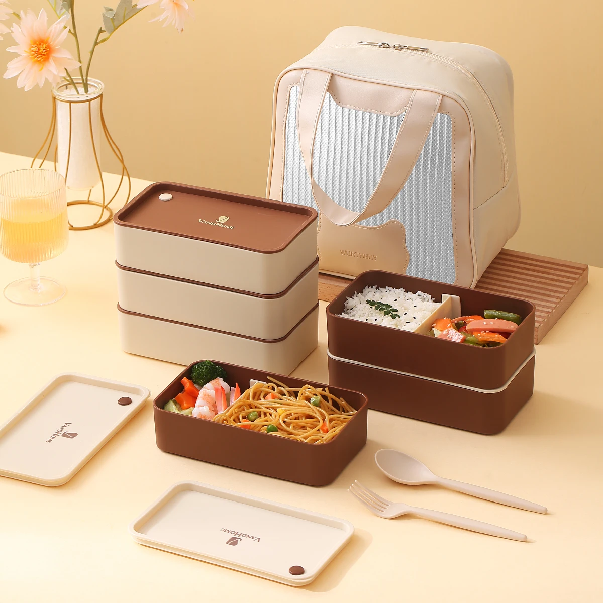 

WORTHBUY Portable Sealed Plastic Bento Lunch Box With Compartment Microwave Safe Reusable Food Container For Students Adult