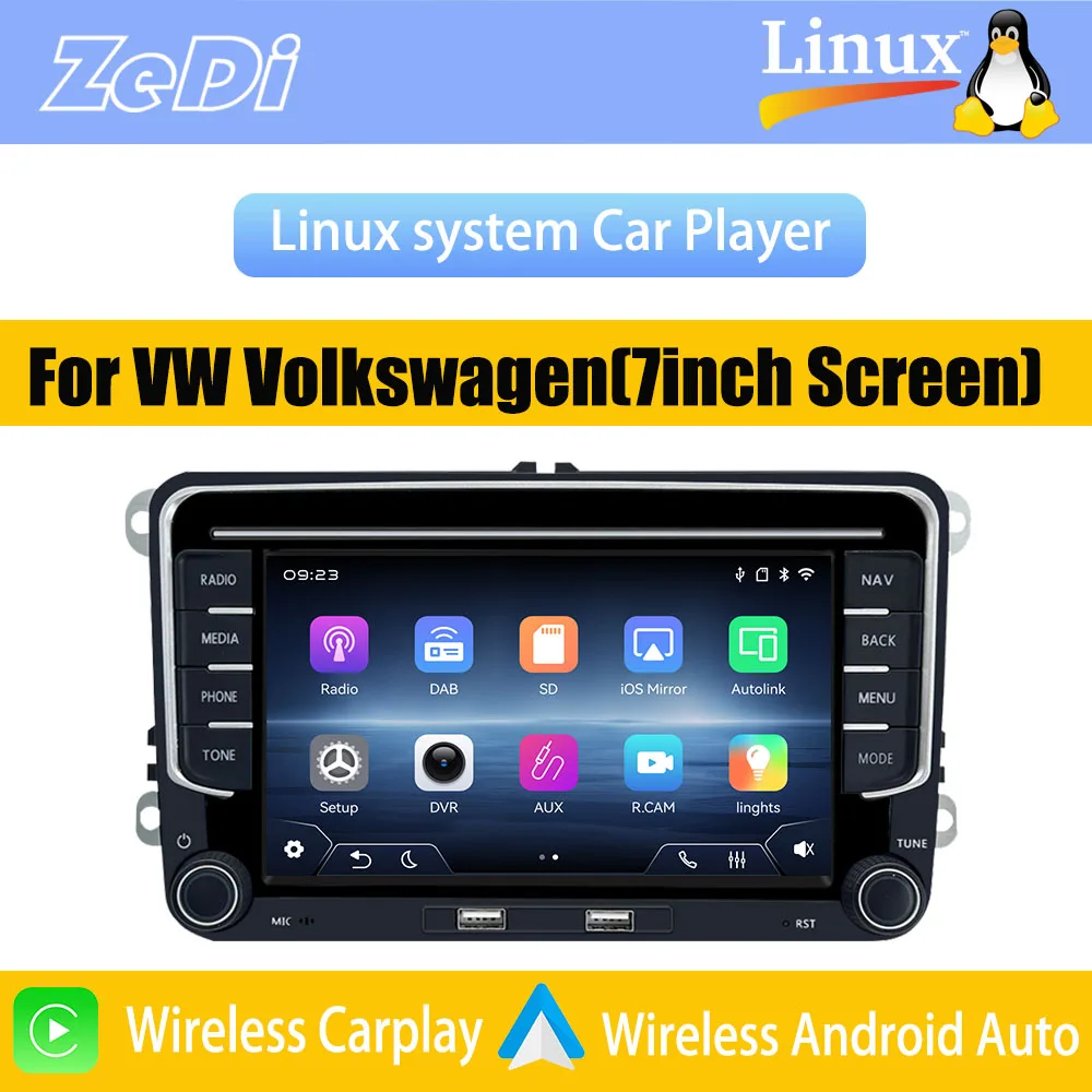 

Для VW Volkswagen (7-дюймовый экран) 2026: Новая система Linux, беспроводной CarPlay, FM, Bluetooth, музыка, видео, мультимедийные плееры, камеры