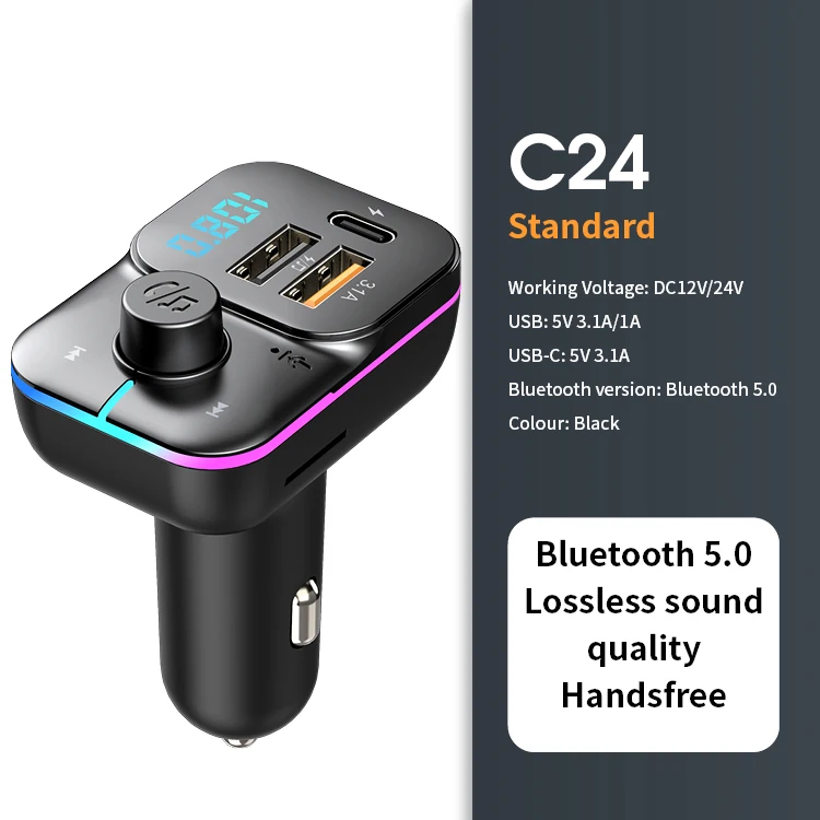 Bluetooth 5.0 Fm-zender Handsfree Autoradio Modulator MP3-speler met 22,5 W USB Super Quick Charge Adapter voor auto - afbeelding 1
