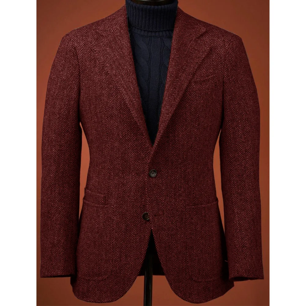 Mens Wool Blend Suit Jacket Single Breasted Business Blazer Casual Jacket Fashion Herringbone Slim Fit Comfortable Elegant Mens