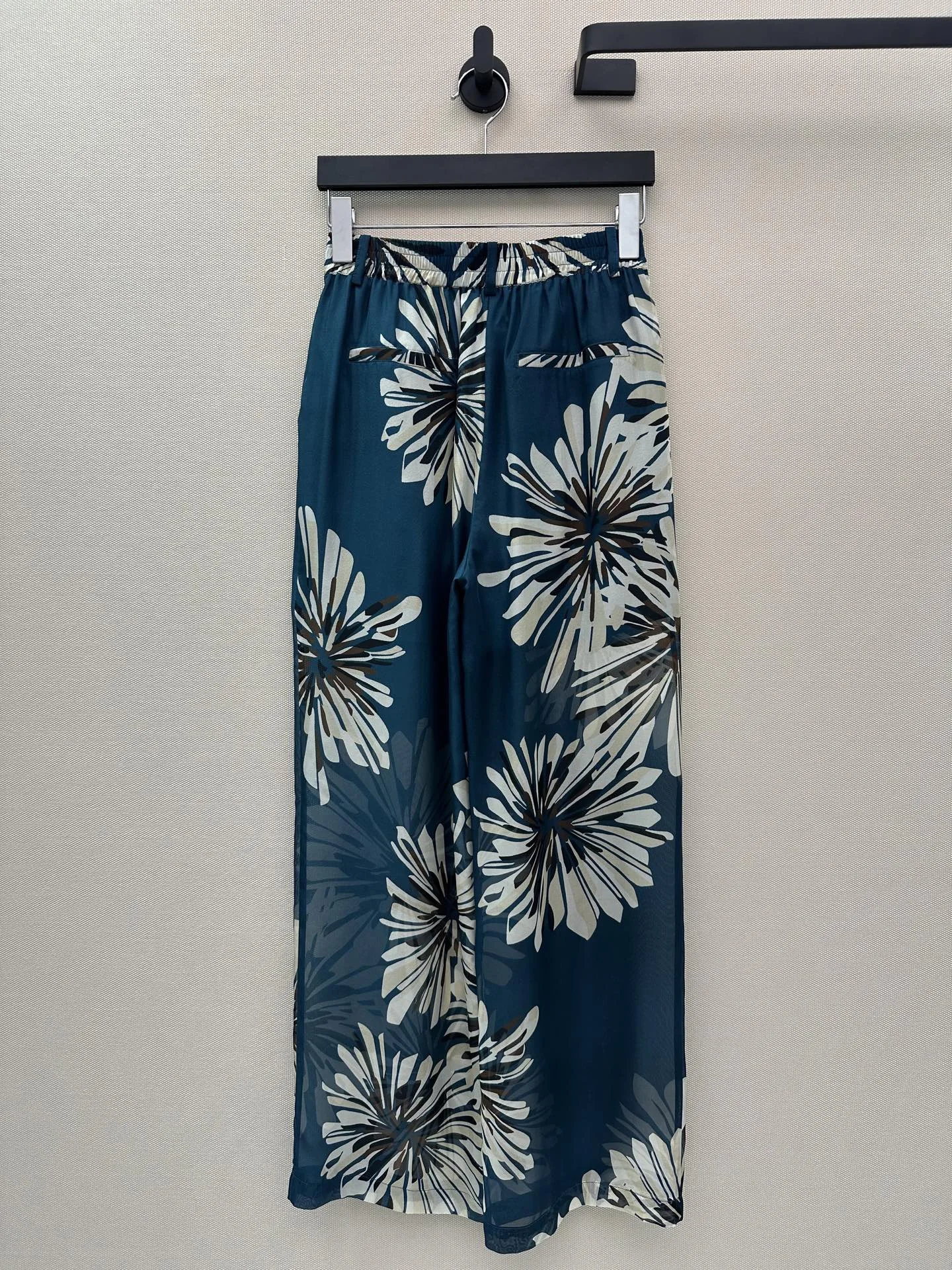Women's 100% Silk Wide Leg Trousers, Vacation Floral Print, High Elastic Waist, Loose Casual Pants, 2026 Fall Winter