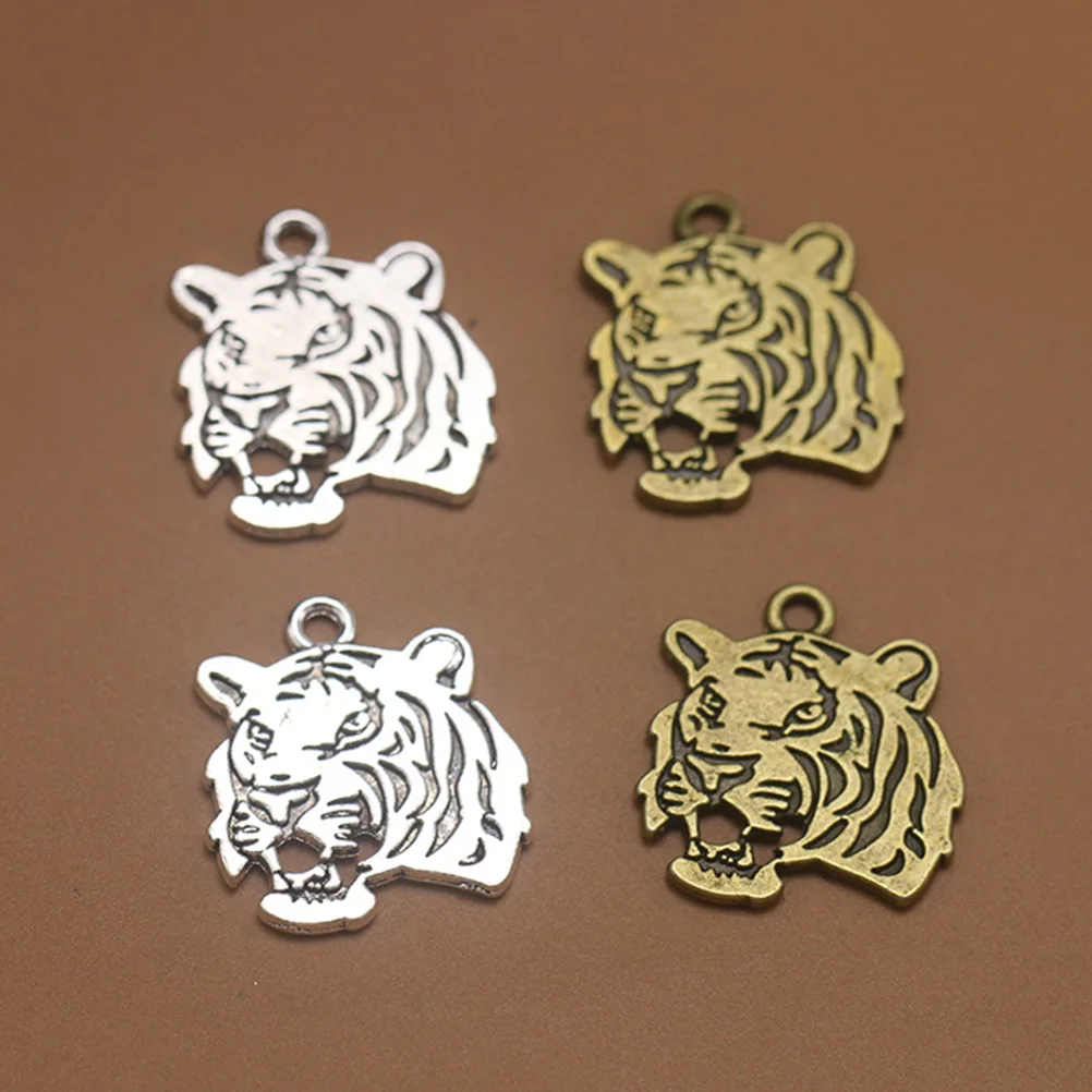 

30 Pcs Bracelet Crafts Silver Charm Accessory Alloy Tiger Head Pendant Charms for Necklace Jewelry Making