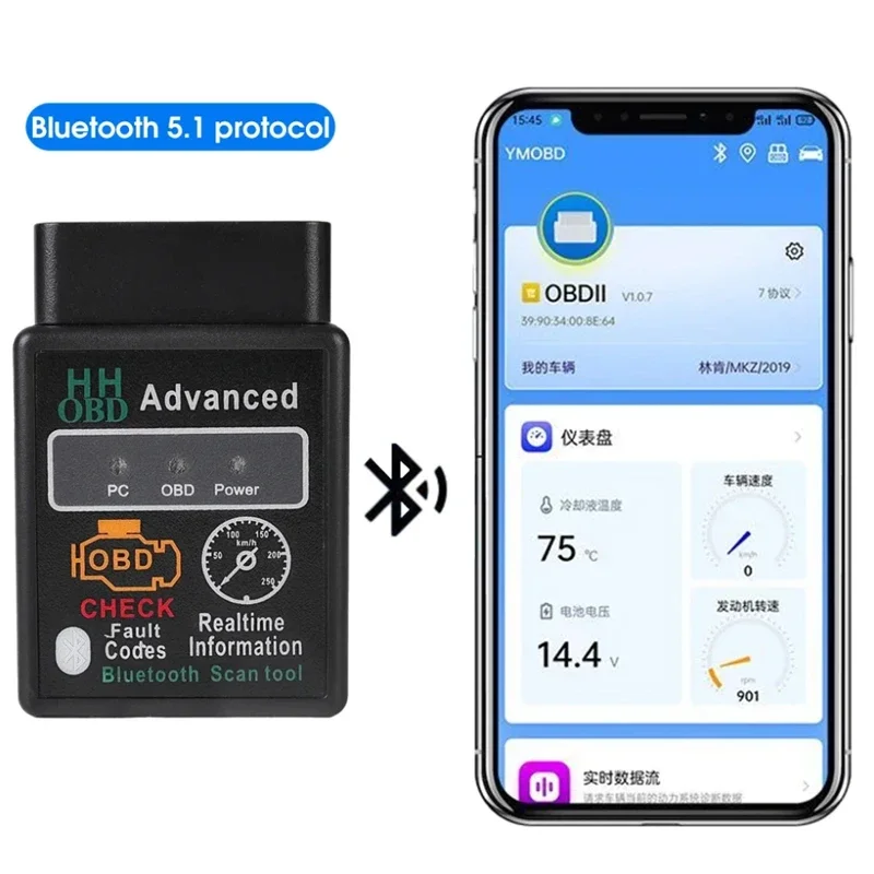 Scanner per la diagnosi dei guasti dell\'auto Bluetooth strumento per il rilevatore diagnostico dell\'automobile Scanner OBD2 per auto Elm327 V1.5