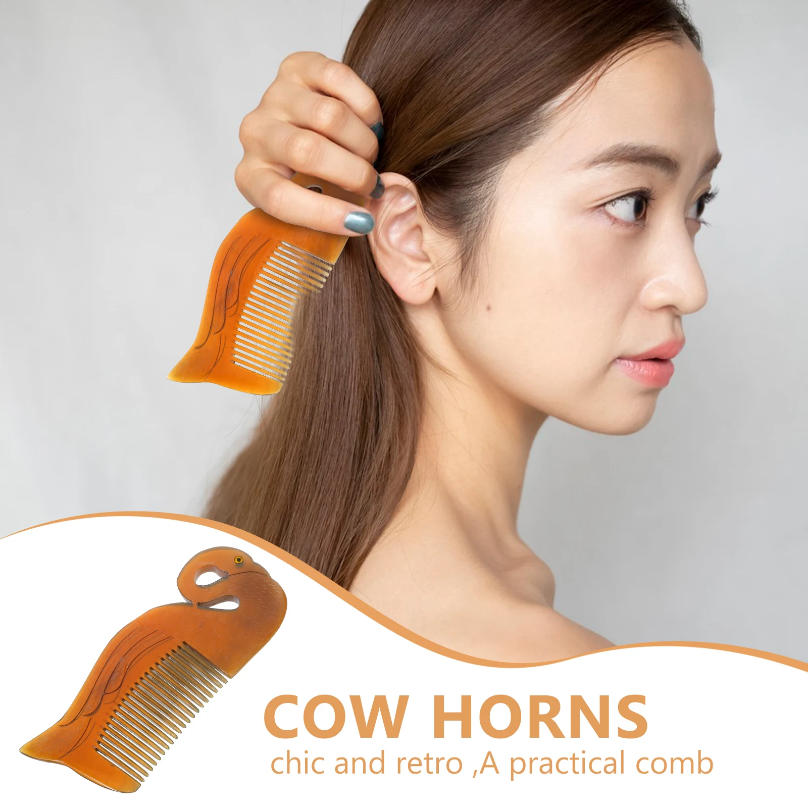

Ox Horn Hair Comb Double-sided Engraving Horn Comb Swan Shape Comb Portable Hair Smoothing Comb Hairdressing Tool for Home Trip