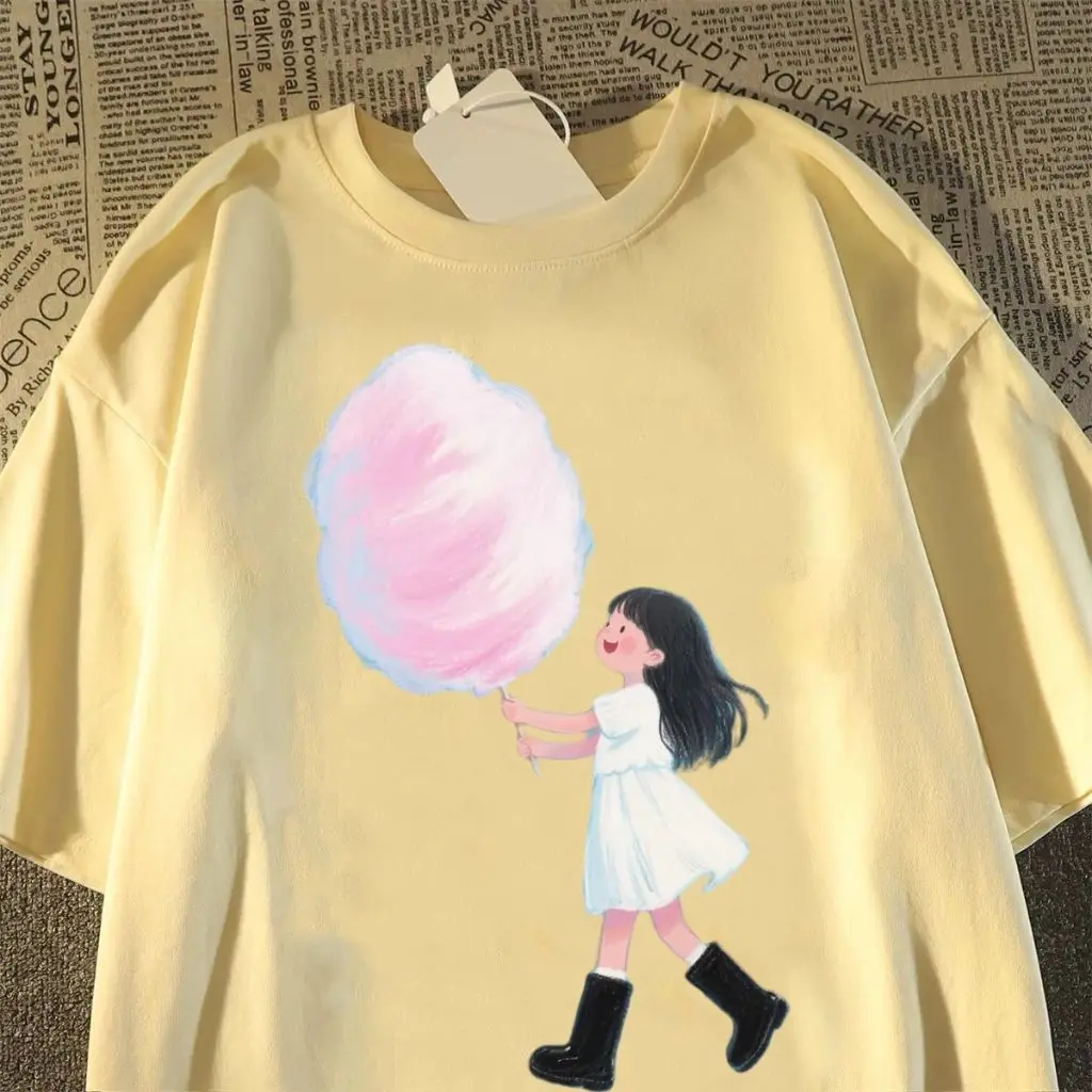 قصيرة الأكمام تيشيرت صيفي 2025 جديد الكرتون الخطمي فتاة القطن الخالص النمط الأجنبي الأعلى T