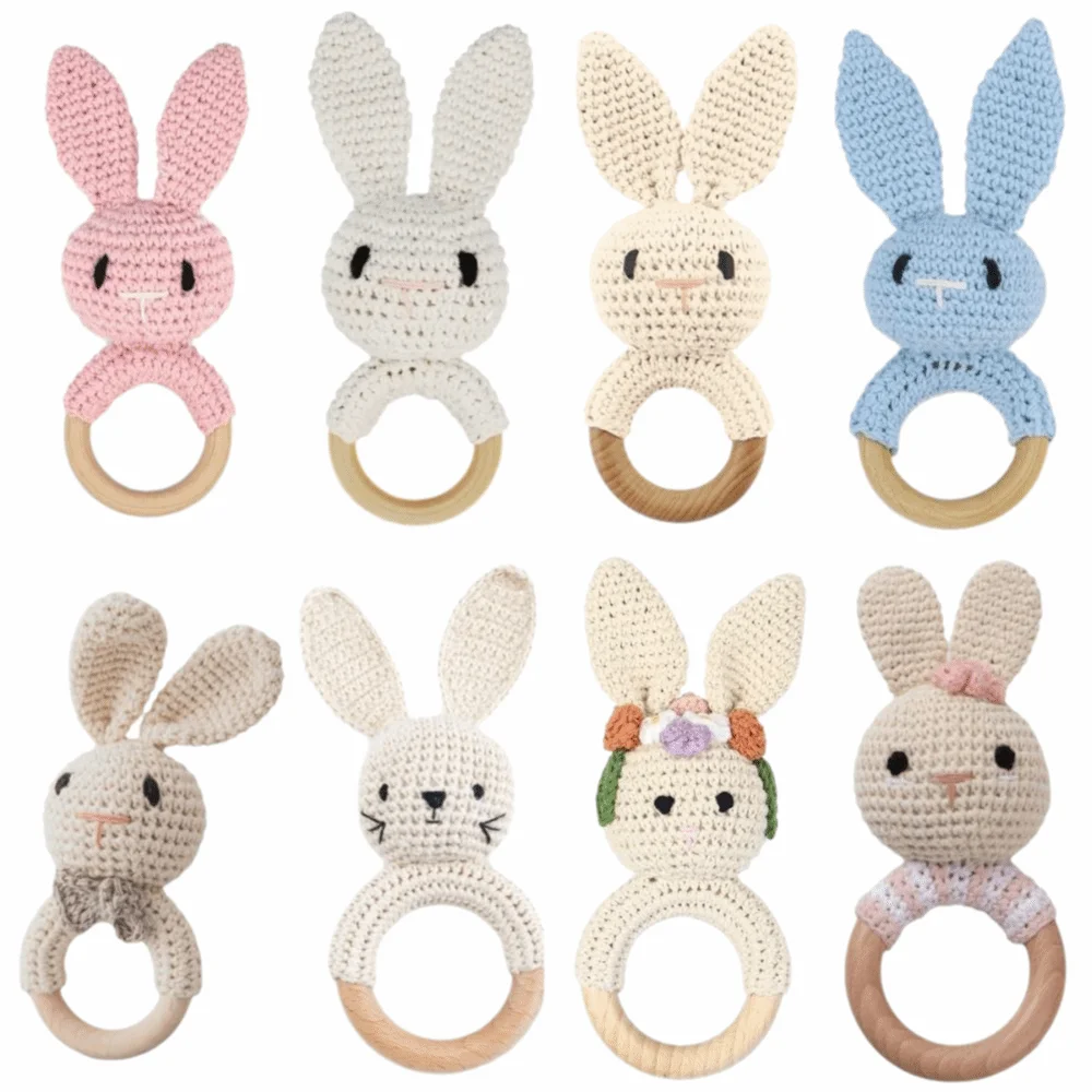 Legno Roditore Coniglio Bambino Crochet Sonaglio Morso Agganciato Giocattoli Morbidi BPA Giocattolo Libero Lavorato A Maglia Animale Del Fumetto Design Lenitivo