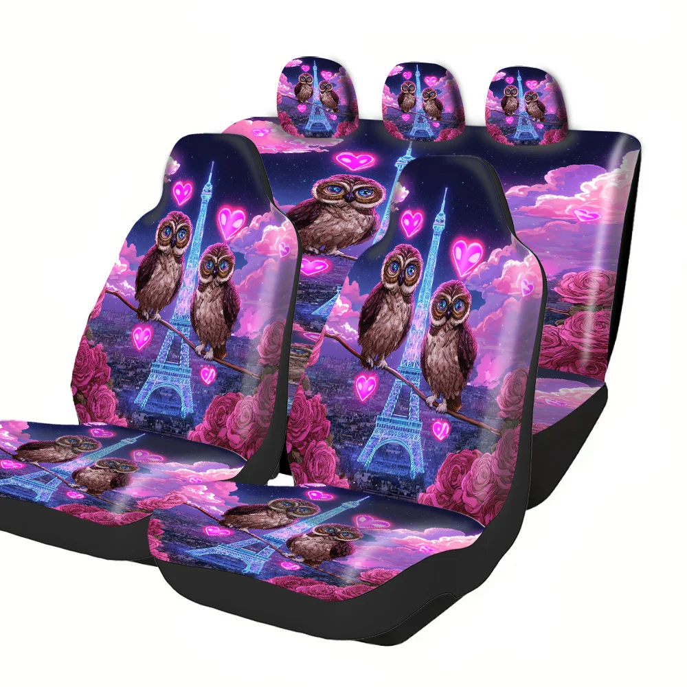 2-5 Seat Set Car Seat Covers All-Weather Protection Fit Owl Eiffel Tower Print Premium For Truck SUV Off-road Car Halloween Chr