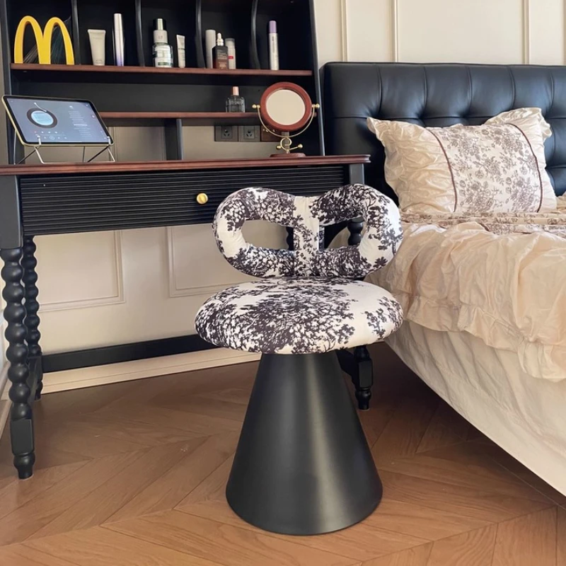 

Туалетный столик в стиле ретро с поворотным стулом для макияжа с бантом на спине для девочек, спальня, бархатное мягкое сиденье для туалета, современный табурет середины века