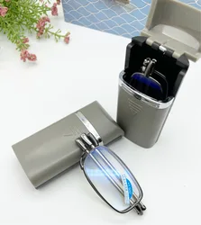 Portable Mini Folding Reading Glasses Men Adjustable Temples Eyeglass With Case Pocket Presbyopic glasses Women