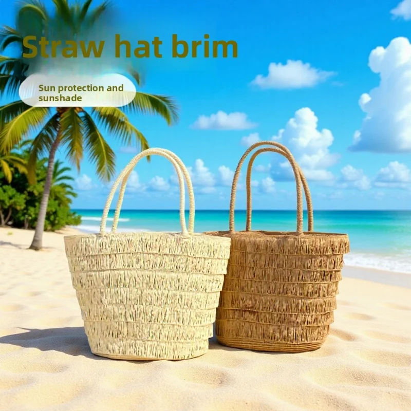 Straw woven bag, fashionable women's bag, large-capacity commuter bag, tote bag, beach bag