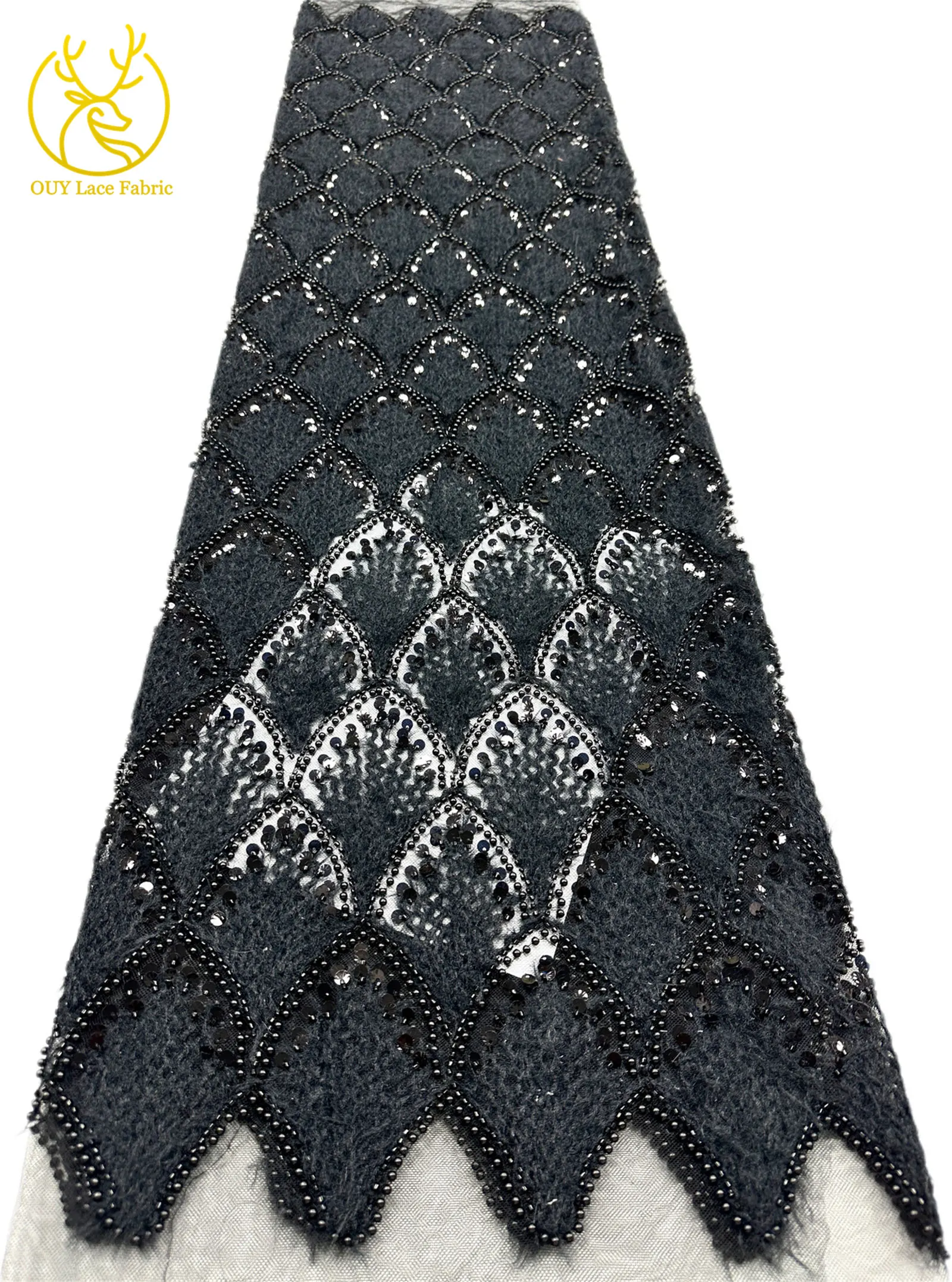 Hochwertiger 3D Nigerianischer Pailletten-Tüll-Spitzenstoff, 5 Yards, afrikanischer handgefertigter Perlen-Spitzenstoff für Damen-Partykleider zum Nähen – Detail 28