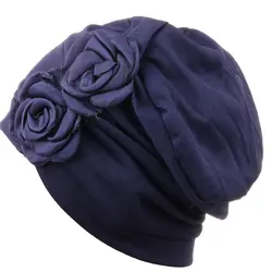 Turban élastique Boho pour femme, écharpe de tête, bonnet de chimio multicolore, turban rond, casquettes Hijab fleur rose, enveloppement de sauna