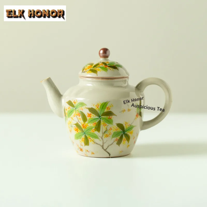 135ml Hand-painted Osmanthus Flowers Teapot Luxury Tea Infuser Pot Tea Maker Kettle With Ball Hole Chinese Tea Set Collection
