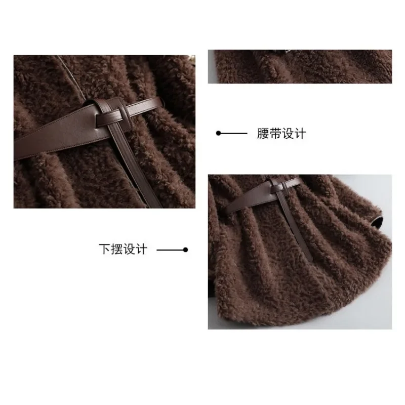 신상 스타일 양털 코트 브이넥 양모 올인원 스킨 오버코트 여성 중간 길이 여성용 퍼 코트