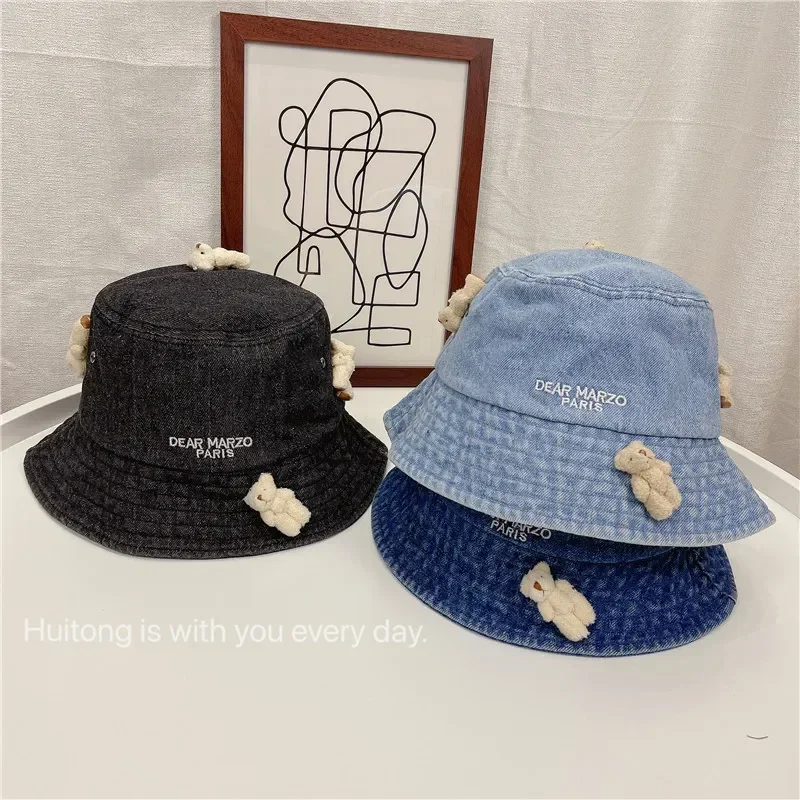 

2022 Bucket Hat Bear Doll Letter Embroidery Cowboy Fisherman Hat Men's and Women's Spring Fashion Creative Sunshade Hat YF0504