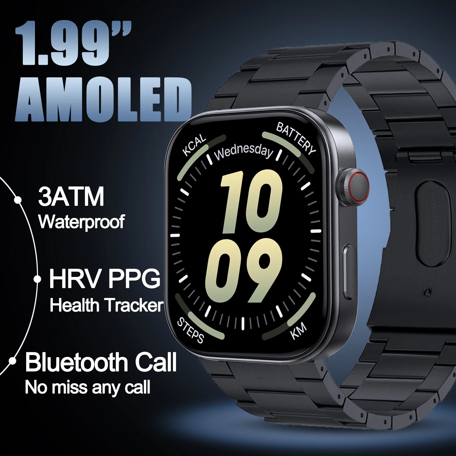 1.99 Inch AMOLED Smart Watch Men Women 2024 New PPG HRV Fitness Tracker Smartwatch Bluetooth Call 3ATM Waterproof  Android IOS