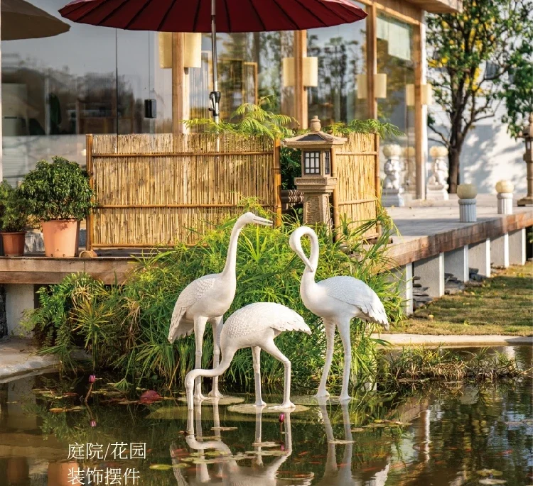 Chinese style garden crane decorations, landscape sculptures, outdoor courtyard landscaping, layout, courtyard garden decoration