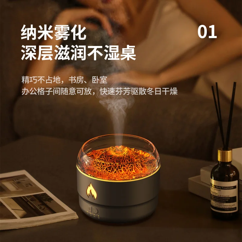 2024New Aroma Diffuser Household Desk Colorful Two-Color Flame Night Light Bedroom Essential Oil Humidifier