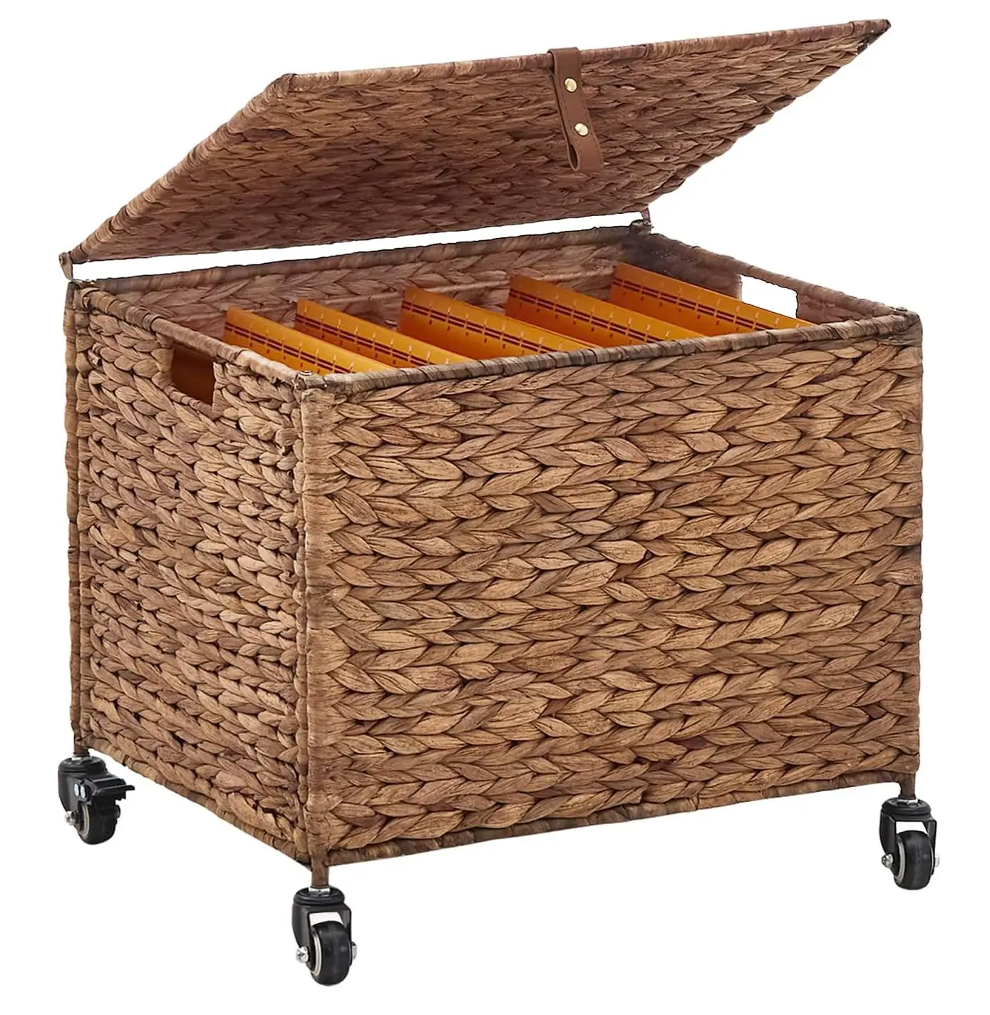 

Передвижная корзина для документов на колесиках из водяного гиацинта, мобильный органайзер для файлов с металлическим каркасом, для дома и офиса, для папок формата Letter/Legal, на заказ