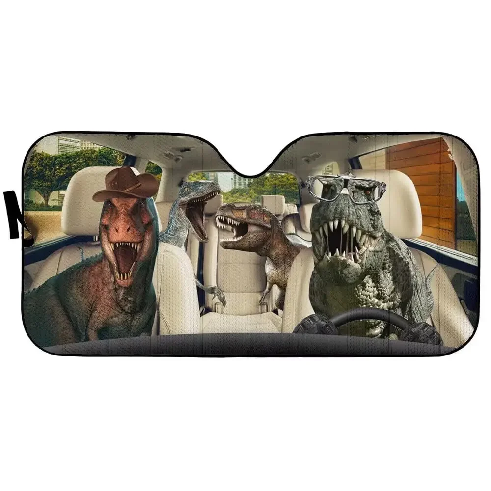 Dinosaur Driving Auto Windshield Sun Shade Angry Family Car Sunshades Front Window Funny Shade Decor Truck Pickup SUV Visor Bloc