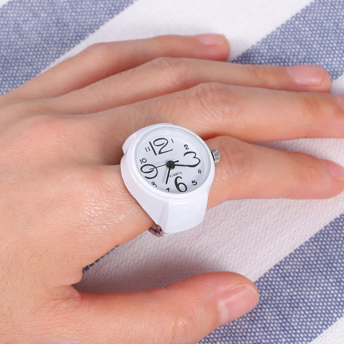 

Fashion Watch For Girls Kids Mini Watch Ring With Rhinestone Stylish Unisex Finger Ring Stretchable Elastic Design Novelty Gift
