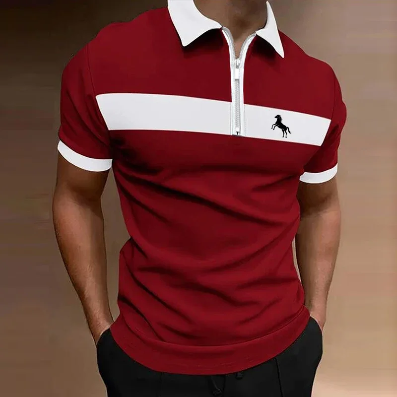 Men Clothes Summer Polo Shirt Fashion Spell Color Polo Shirt Zipper Polo Shirt  Casual Personality Men Tops Polo Shirt