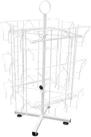 24 Pocket Greeting Card Rack, 3 Tier White Metal Display Stand, Rotating Holder for Stickers, CDs, DVDs