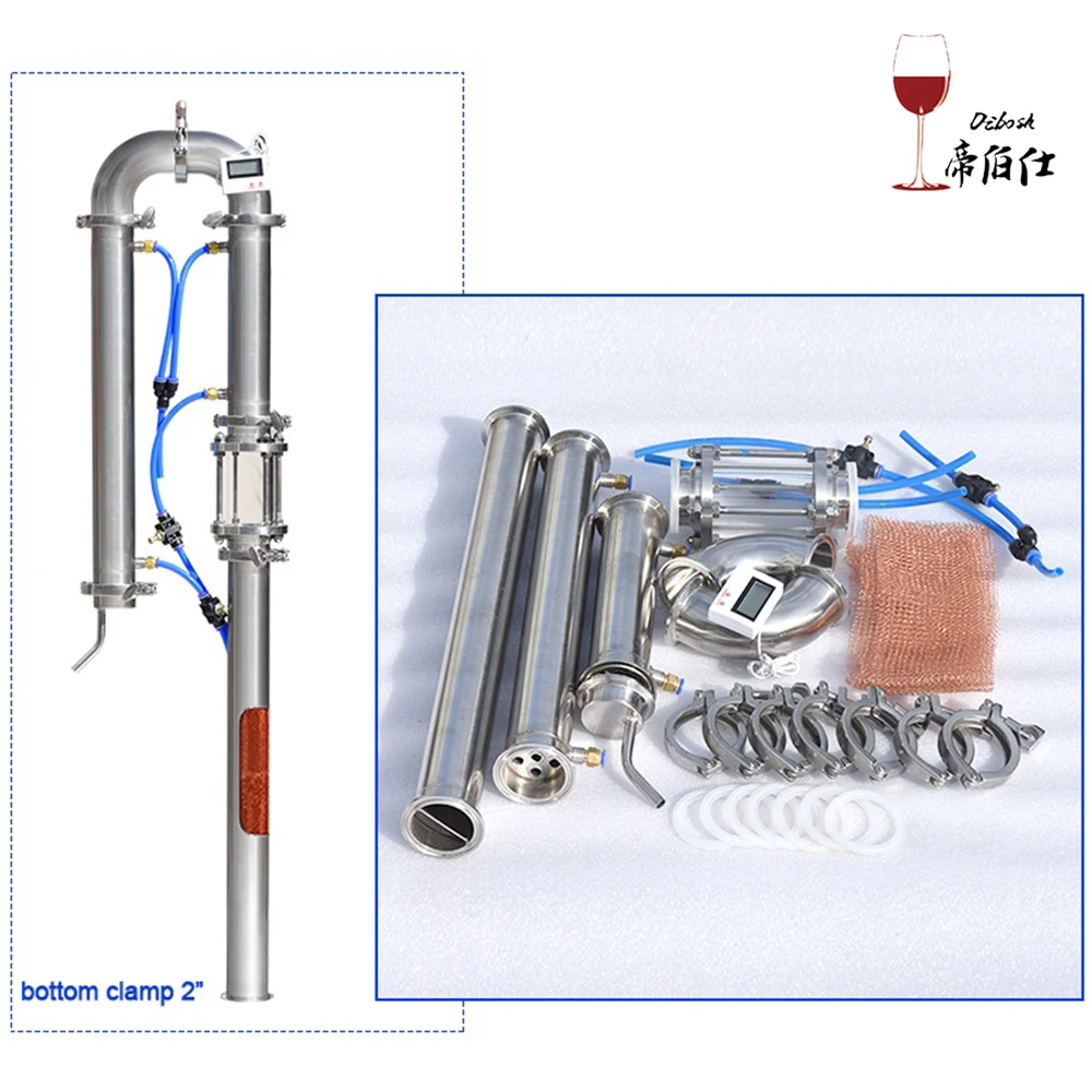 US Tube Distiller Tower with Sight Glass, Copper Mesh, Brewing Machinery and Equipment, Home Alcohol Mach, 2''