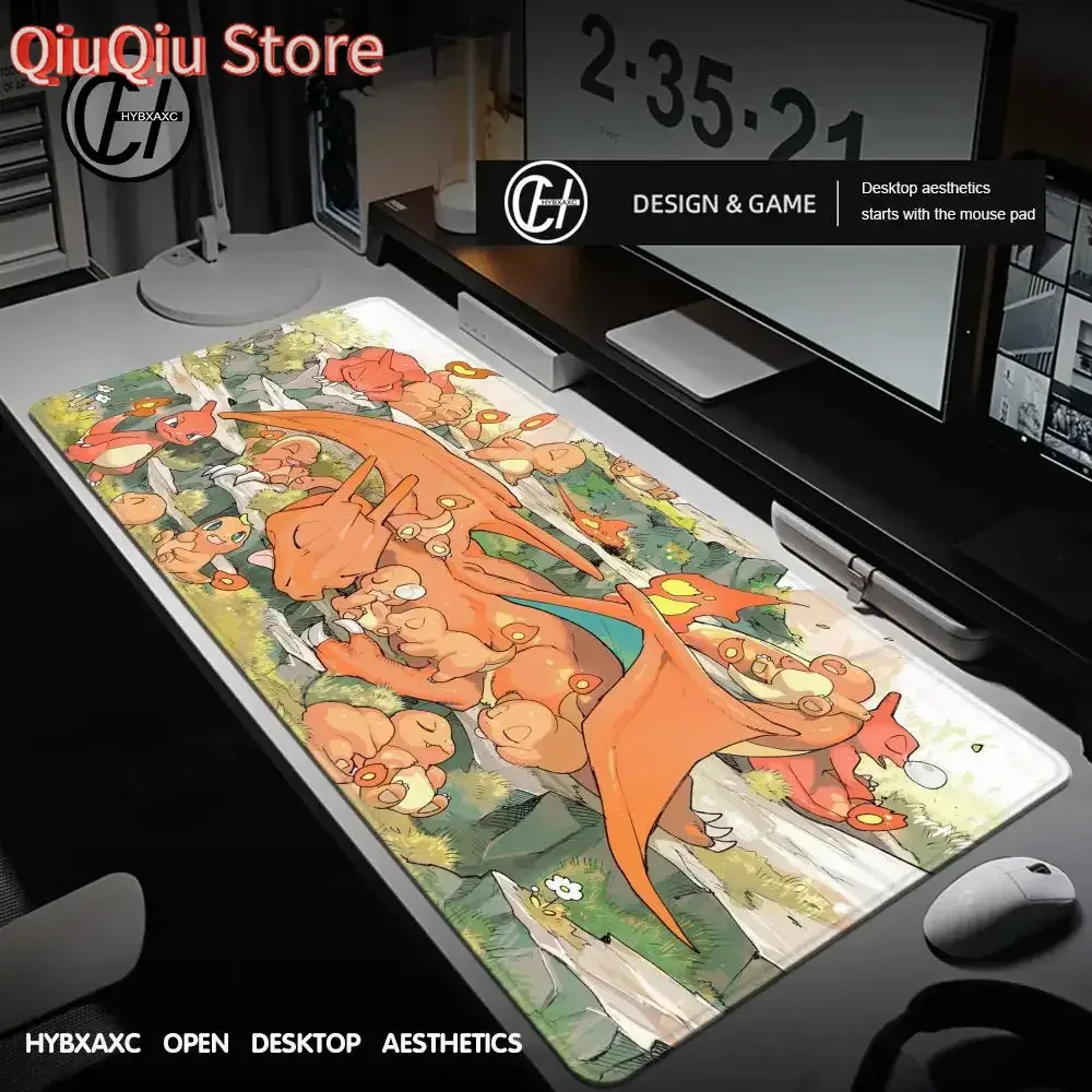 

Коврик для мыши Fiery Dragon для ноутбука, японский аниме, игровая клавиатура, коврик для ПК P-pokemon C-charizard, коврик для мыши XL Kawaii, удлиненный настольный игровой коврик