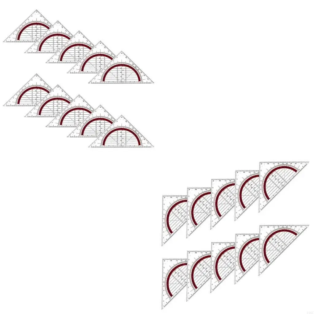 10Pcs Set Square with 180 Degrees Protractor Multifunction Geometry Set Square Angles-Measuring Instrument for Drafting D5QC