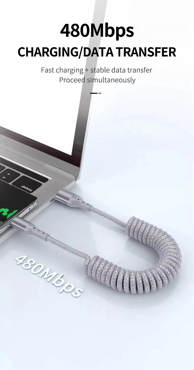 NNBILI Auto-Federkabel Typ C für iPhone 17 16 15 Xiaomi Samsung 100W PD 90 ° Winkelstecker Typ C Schnellladung für Macbook iPad Kabel – Detail 10