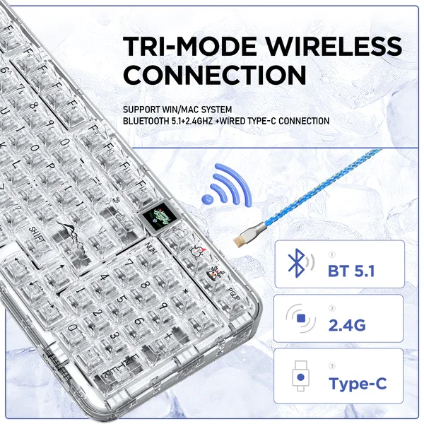 Imagem -04 - Teclado Mecânico sem Fio Hot-swap Bluetooth 2.4g Monitor Oled Rgb Urso Polar Gaming Junta Transparente Coolkiller-ck98