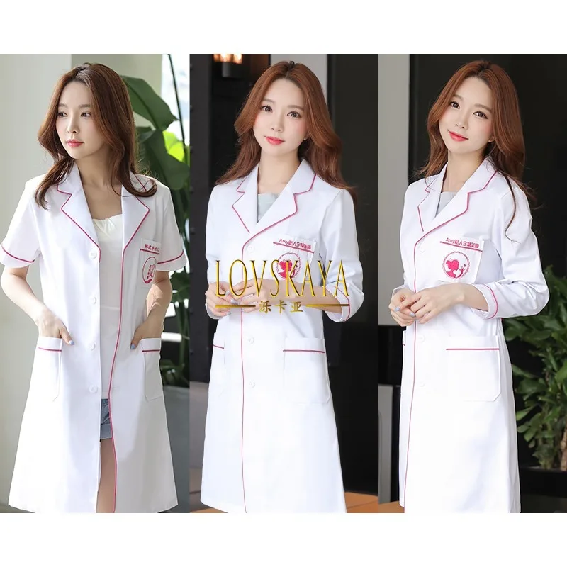 White coat short sleeved summer thin nurse uniform long sleeved beauty salon doctor uniform medium sleeved work uniform women