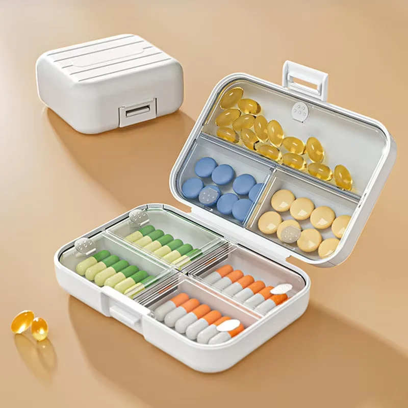 Portable 1PC 7 Grids Compact Pill Case Double Sealed Medicine Container Weekly Split Lockable Drug Storage Daily Pill Organizer