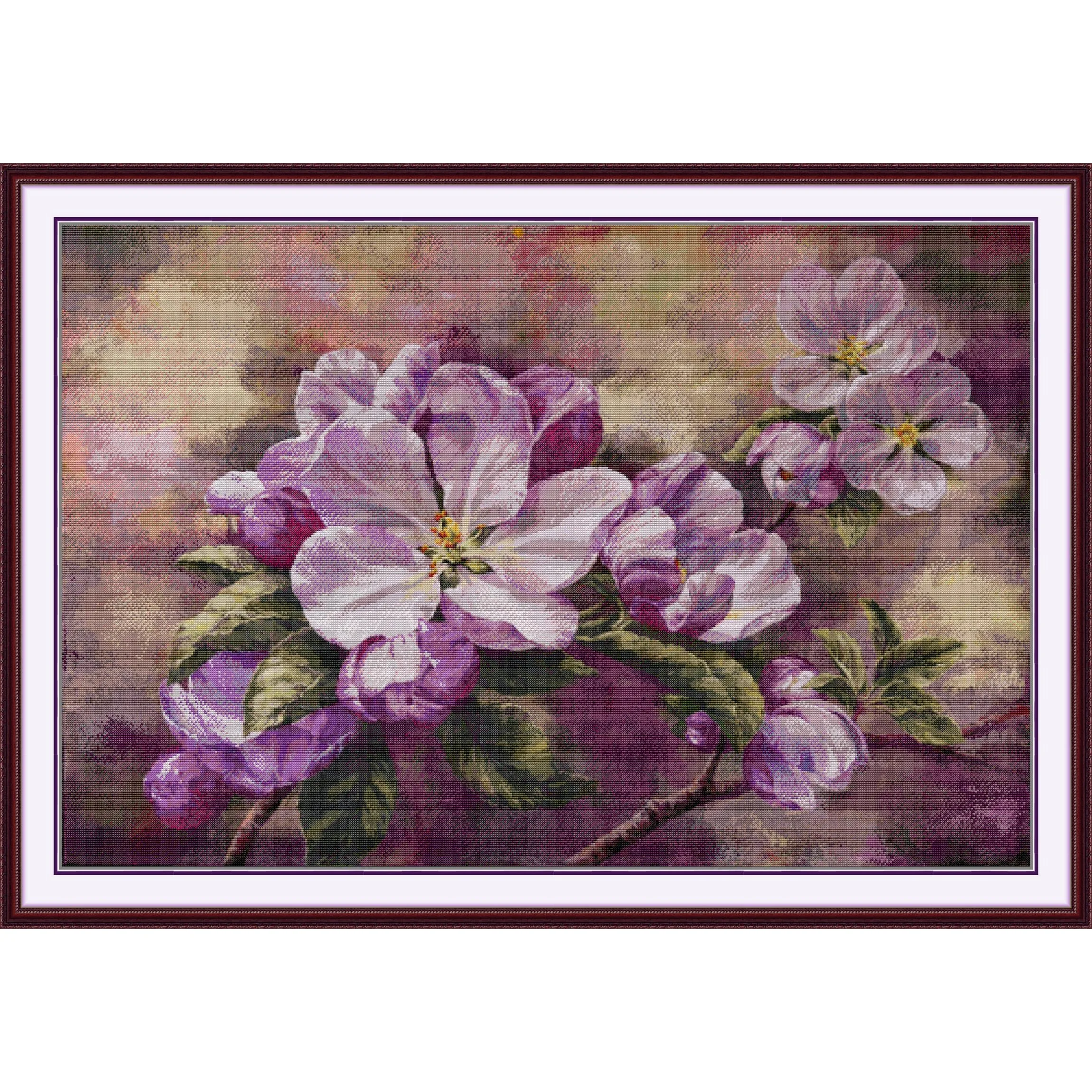 

Soulgift News Pre-Printed Cross Stitch Kit, Stamped Aida Fabric with DMC Threads, Embroidery kit - Apple blossom